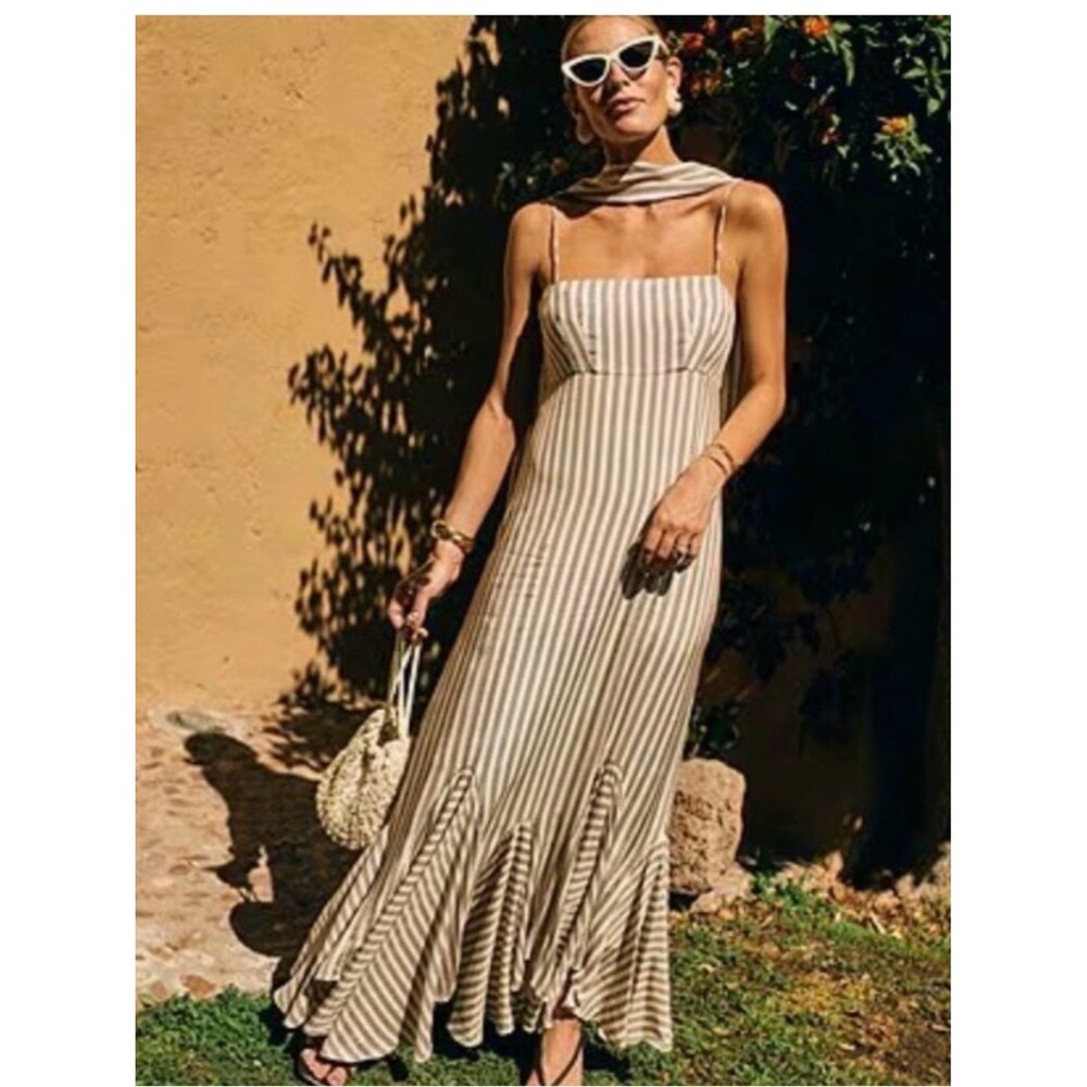 NEW Antonio Melani M.G. Style Mallie Detached Scarf Stripe Mermaid Maxi Dress 12